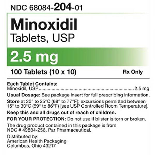 Minoxidil Tablets 2.5 mg (10 Packs of 10) 100 Count (RX)