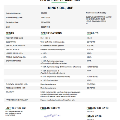 Minoxidil API Powder USP For Compounding, Custom Minoxidil Powder in Bulk