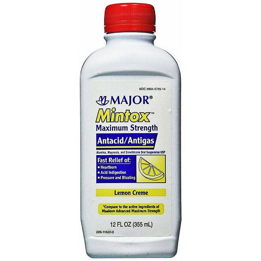 Mintox Antacid Liquid, Maximum Strength, Lemon Flavor, Heartburn, Acid & Bloating Relief 12 oz