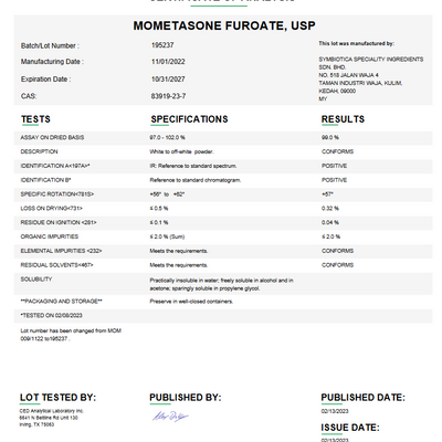 Mometasone Furoate USP For Compounding (API)