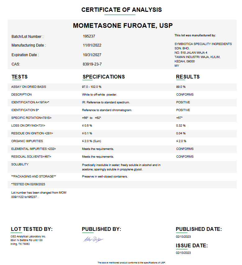 Mometasone Furoate USP For Compounding (API)