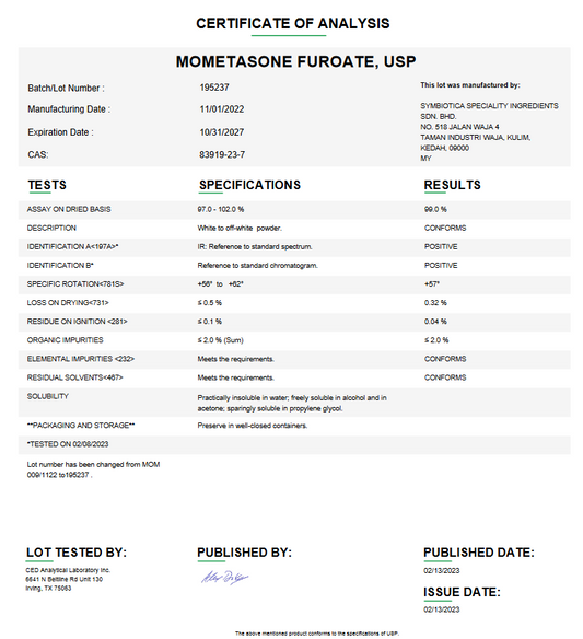 Mometasone Furoate USP For Compounding (API)