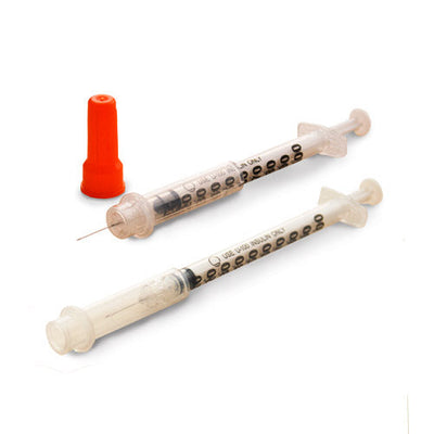 29 Gauge x ½" Monoject 1 mL Insulin Syringes, Safety 1 cc, Permanent Needle, 100/box