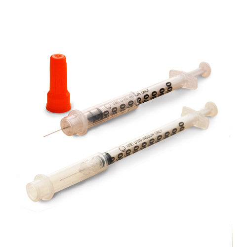 29 Gauge x ½" Monoject 1 mL Insulin Syringes, Safety 1 cc, Permanent Needle, 100/box