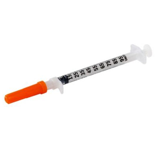 Monoject Insulin Safety Syringes with 29 Gauge x 1/2" Permanent Needle, 50 Per Box