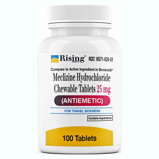 Motion Sickness Nausea Relief Medicine, Meclizine HCL 25mg Chewable Tablets 100 Count