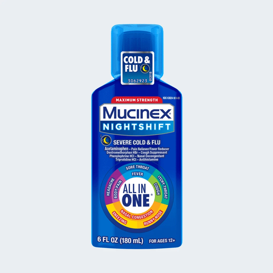 Mucinex Nightshift Maximum Strength All in One, Severe Cold and Flu 6 fl oz
