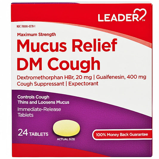 Mucus Relief DM Cough Medicine Maximum Strength Tablets 24/Box (Comparable to Mucinex DM)