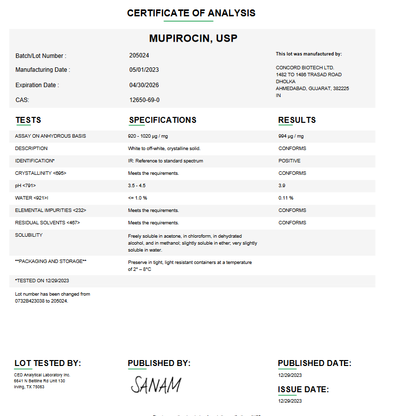 Mupirocin USP For Compounding (API) (Rx)  **Refrigerated**