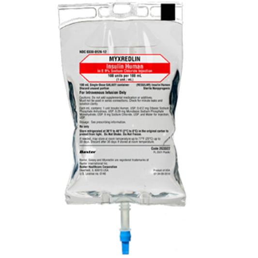 IV Bags, Myxredlin (Insulin Regular) in Sodium Chloride 0.9% IV Bags 100 mL x 12/Case