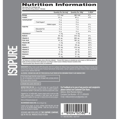 Isopure Whey Protein Isolate Powder - 2kg + Optimum Nutrition Micronised Creatine Powder - 250G