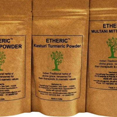 Etheric Kasturi Turmeric, Sandal & Mulatni Mitti Face Pack for Glowing Skin, Skin Whitening & Pimples