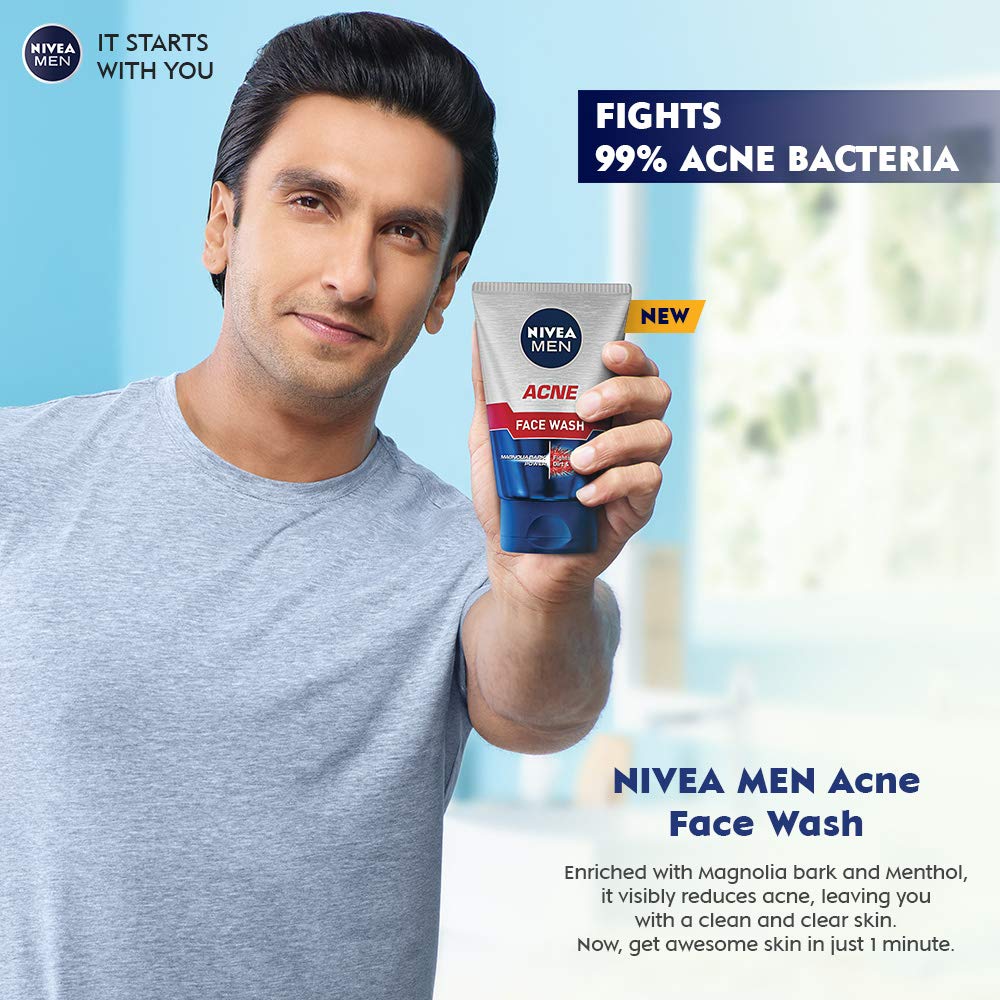 Nivea Men Acne Face Wash for Oily & Acne Prone Skin, with Magnolia Bark Power