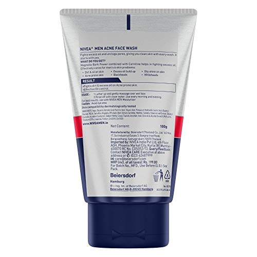 Nivea Men Acne Face Wash for Oily & Acne Prone Skin, with Magnolia Bark Power