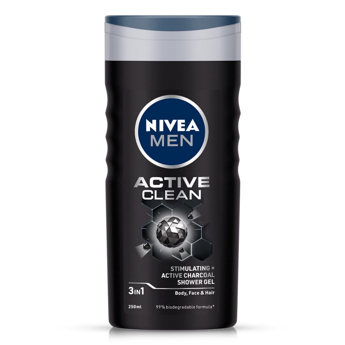 Nivea Men Body Wash- Active Clean with Active Charcoal- Shower Gel for Body- Face & Hair 3-in-1