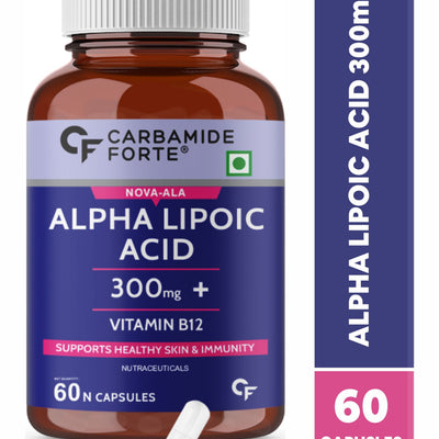 Carbamide Forte Alpha Lipoic Acid 300mg - ALA Capsules with Vitamin B12 & Lycopene | ALA Supplement | Supports Healthy Skin & Immunity - 60 Veg ALA Capsules