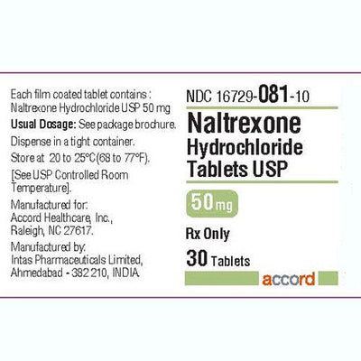Naltrexone Hydrochloride 50 mg Film-Coated Tablets 30 Count (RX)