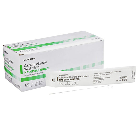 Nasopharyngeal Collection Swab Calcium Alginate Tipped Swabsticks with Aluminum Shaft, 50/Box