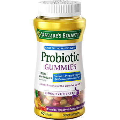 Probiotic Gummies with 4 Billion Live Cultures for Digestive Health, Fruit Flavors 60 Count