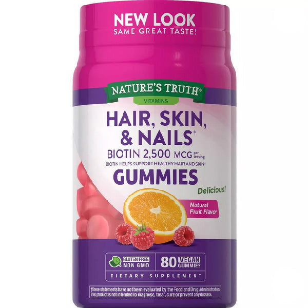 Hair, Skin & Nails Gummies Biotin 2500 mcg with Natural Fruit Flavor 80 Count