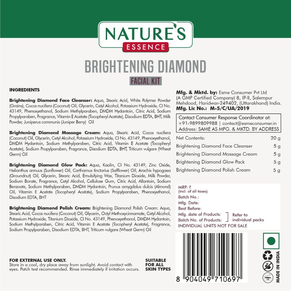 Natures Essence Brightening Diamond Facial Kit, Single Use (20 gm)