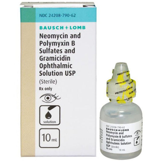 Neomycin and Polymyxin B Sulfates & Gramicidin Ophthalmic Solution Antibiotic Eye Medicine 10ml (Rx)