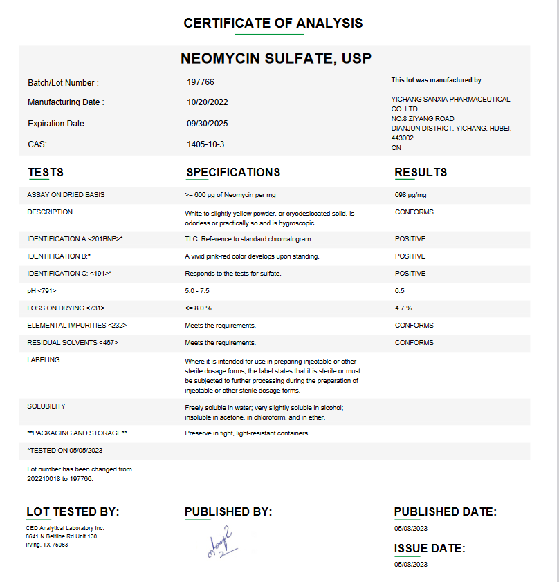 Neomycin Sulfate USP For Compounding (API)