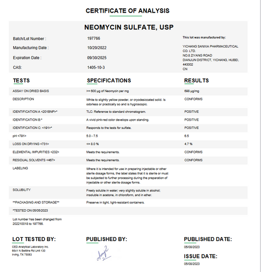 Neomycin Sulfate USP For Compounding (API)