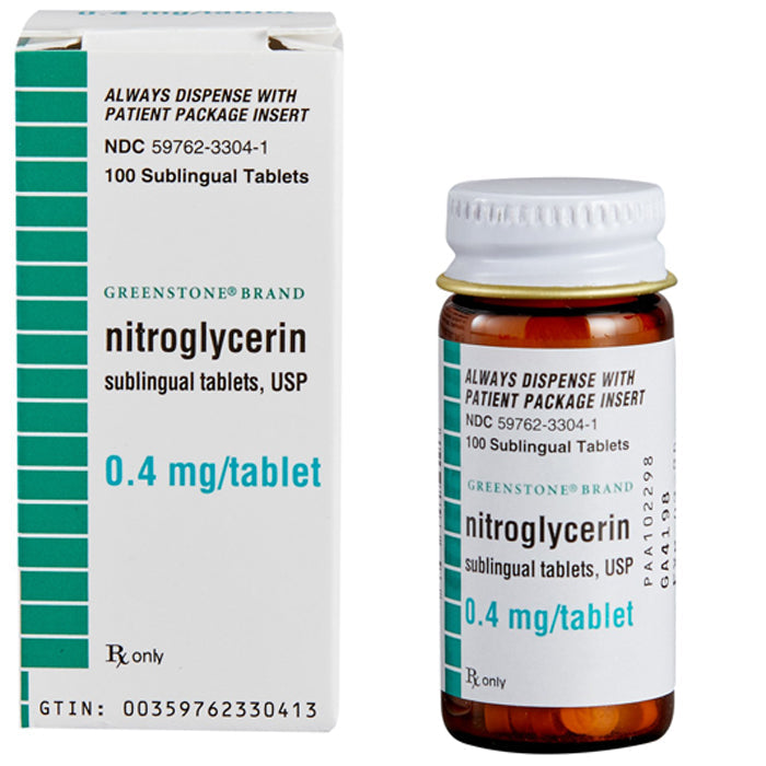 Nitroglycerin Sublingual Tablets 0.4 mg by Greenstone 100 Count (Rx)