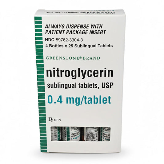 Nitroglycerin Sublingual Tablets 0.4 mg, 4 Bottles x 25/Bottle 100 Count (Rx)