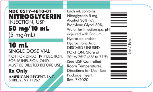 Nitroglycerin for Injection 5 mg/mL Single Dose Vials 10 mL, 25/Tray (Rx)