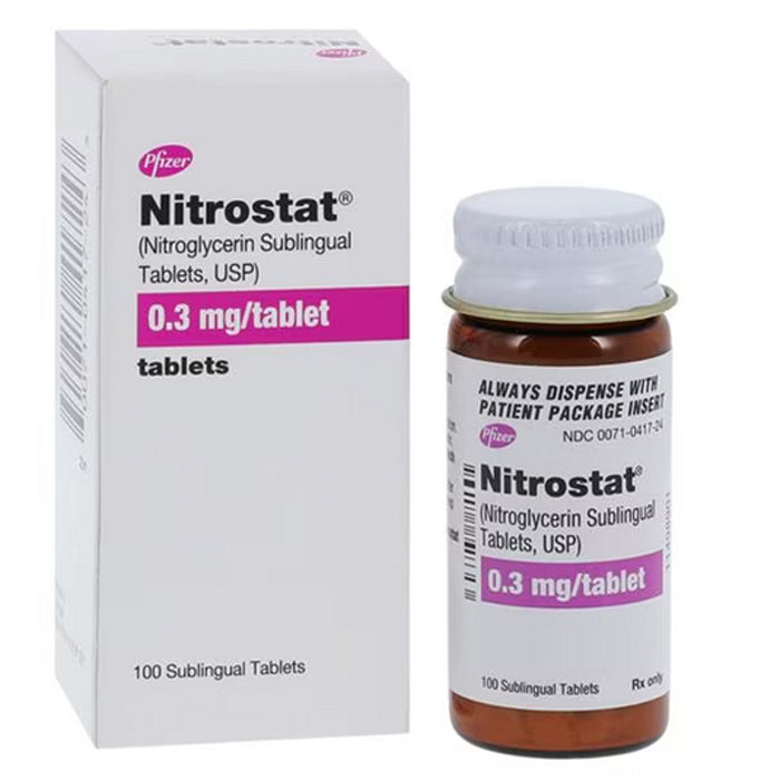 Nitrostat Sublingual Tablets 0.3 mg Nitroglycerin Tablets, 100/bottle (Rx)