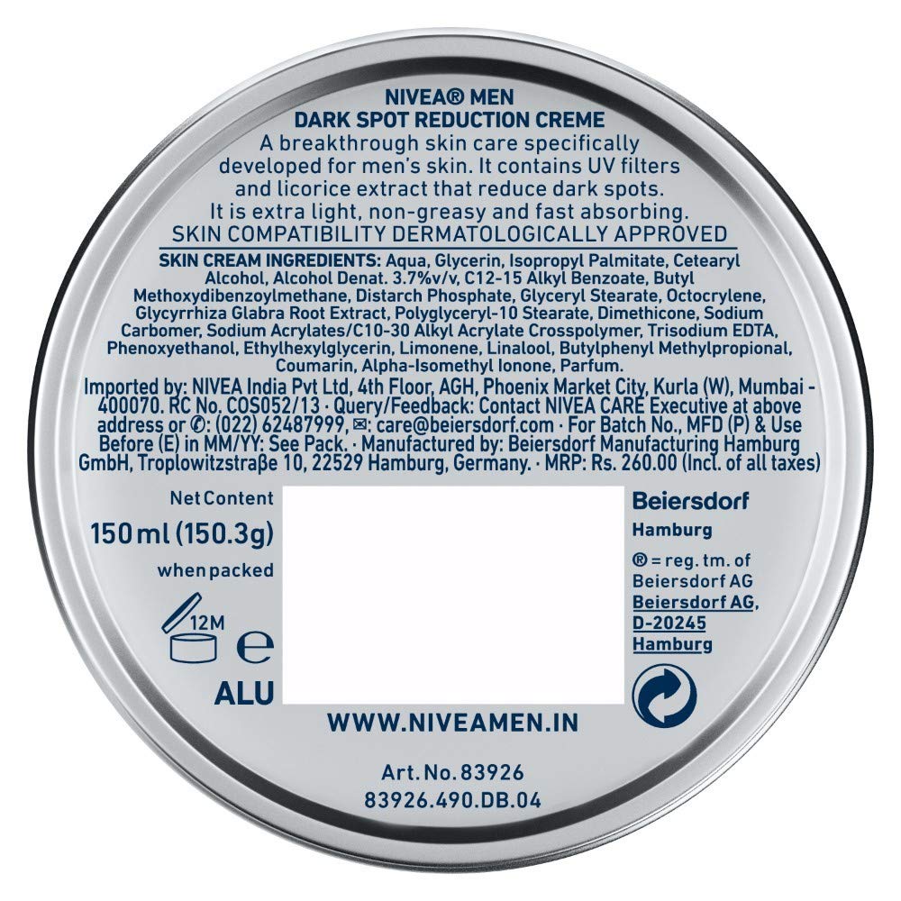 Nivea MEN Creme, Dark Spot Reduction, Non Greasy Moisturizer, Cream with UV Protect