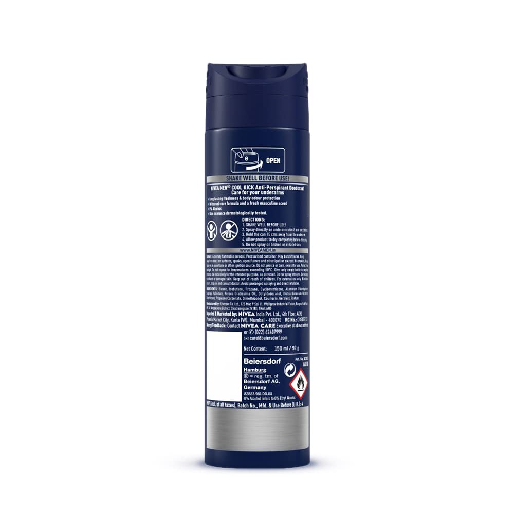 Nivea Men Deodorant, Cool Kick, 48h Long Lasting Freshness - 150 ml