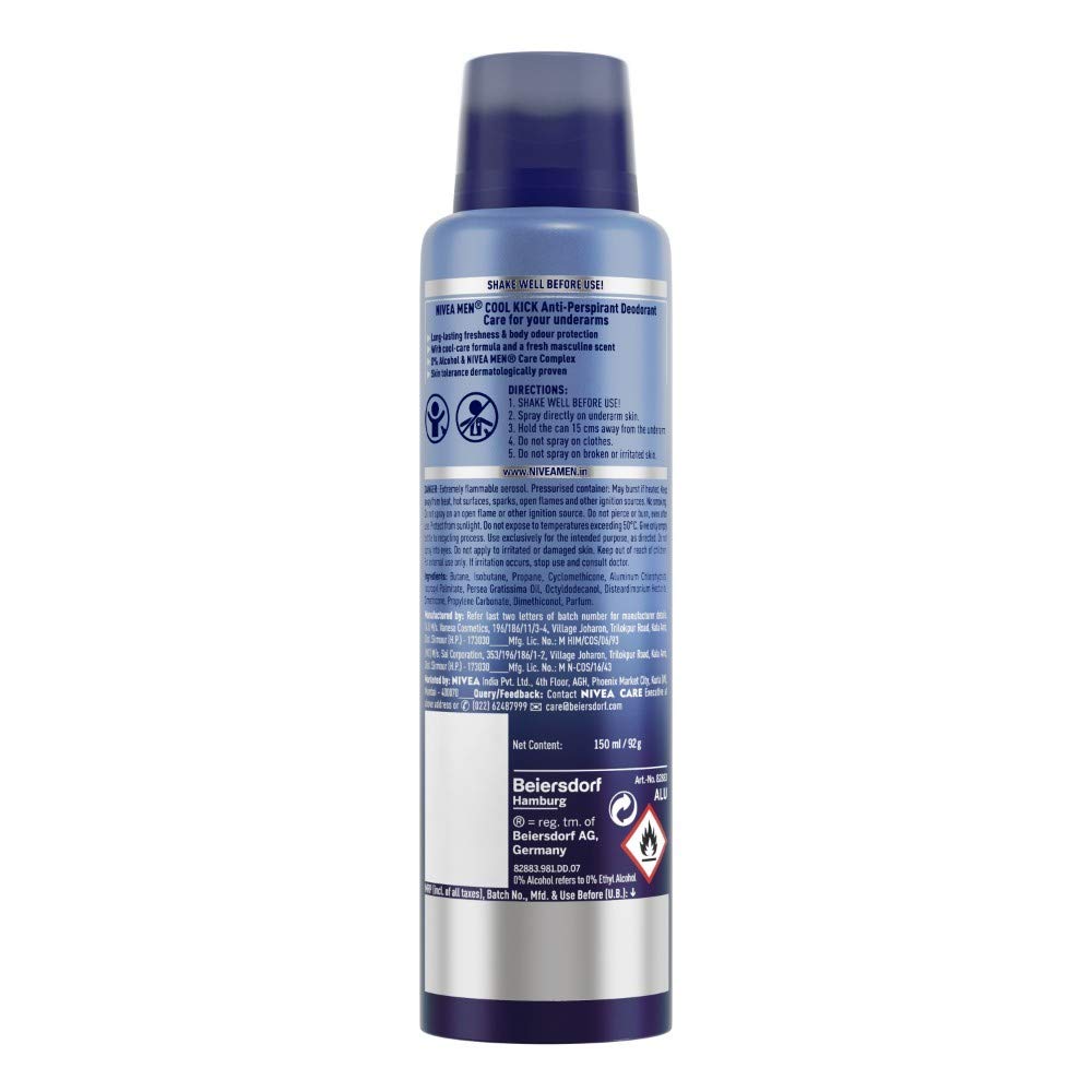Nivea Men Deodorant, Cool Kick, 48h Long Lasting Freshness - 150 ml