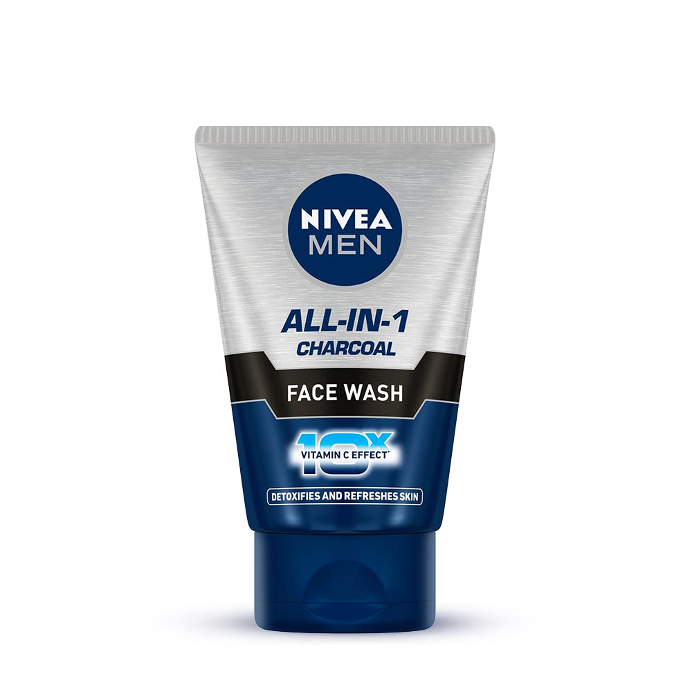 Nivea Men Face Wash, All in 1 Charcoal, to Detoxify & Refresh Skin with 10x Vitamin C Effect