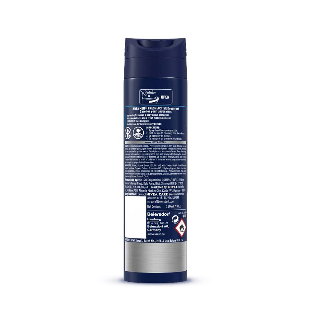 Nivea Men Fresh Active Deodorant, Ocean Extracts, Long Lasting Freshness