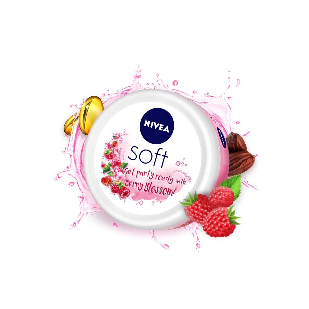 Nivea Soft Light Moisturizing Cream Berry Blossom Fragrance With Vitamin E & Jojoba Oil