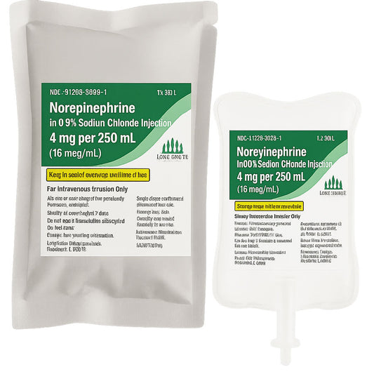 IV Bags Norepinephrine in 0.9% Sodium Chloride 4 mg/250 mL (16 mcg/mL) 10/Case (RX)