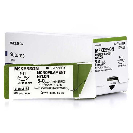Nylon Suture with P-11 Needle Non-Absorbable 3/8 Circle Precision Reverse Cutting, Monofilament