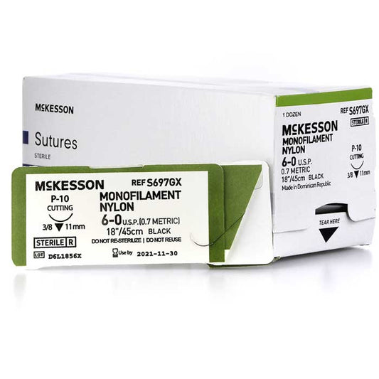 Nylon Sutures 6-0 with P-10 Size Needle 3/8 Circle Reverse Cutting Needle, Non-Absorbable, Monofilament