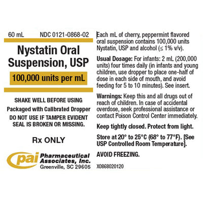 Nystatin Oral Suspension Liquid SS 100,000 Unit Per mL w/Dropper 60 mL Cherry/Peppermint Flavor (Rx)