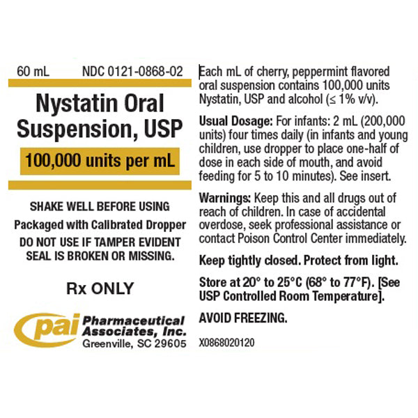 Nystatin Oral Suspension Liquid SS 100,000 Unit Per mL w/Dropper 60 mL Cherry/Peppermint Flavor (Rx)