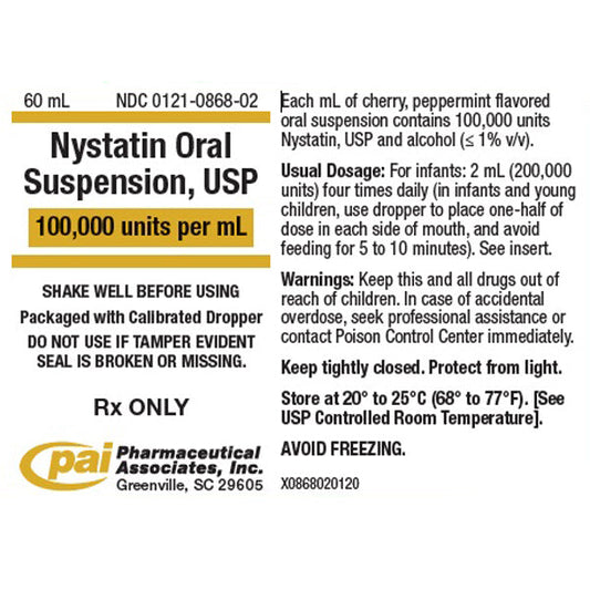 Nystatin Oral Suspension Liquid SS 100,000 Unit Per mL w/Dropper 60 mL Cherry/Peppermint Flavor (Rx)