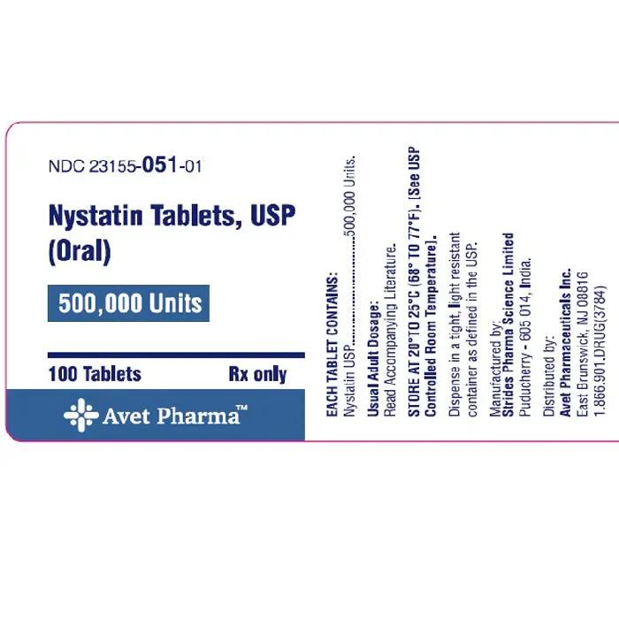 Nystatin Tablets 500000 Units by Avet Pharma 100 Count (Rx)