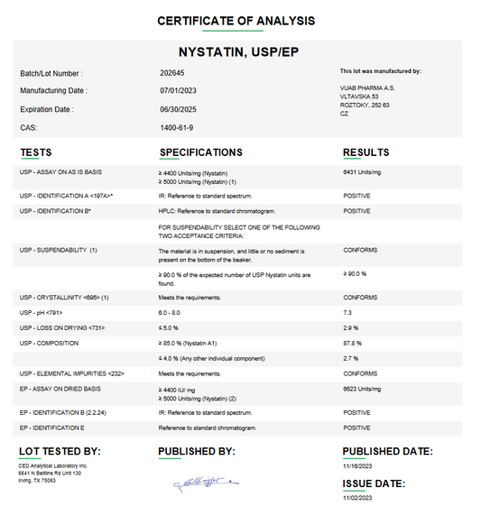 Nystatin USP For Compounding (API) **Refrigerated**