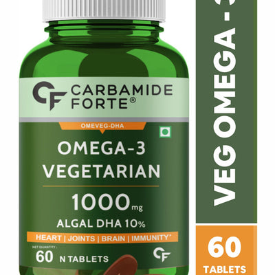 Carbamide Forte Veg Omega3 1000mg | Veg DHA | Vegetarian Omega 3 | Algal DHA | Plant Based | No Fish oil Used Tablets for Men & Women- 60 Veg Tablets