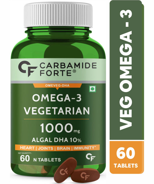 Carbamide Forte Veg Omega3 1000mg | Veg DHA | Vegetarian Omega 3 | Algal DHA | Plant Based | No Fish oil Used Tablets for Men & Women- 60 Veg Tablets