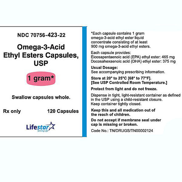 Omega-3-Acid Ethyl Esters Capsules 1 gram by Lifestar 120 Count (RX)