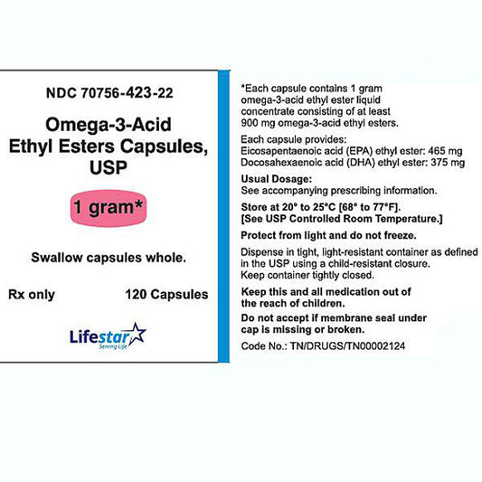 Omega-3-Acid Ethyl Esters Capsules 1 gram by Lifestar 120 Count (RX)